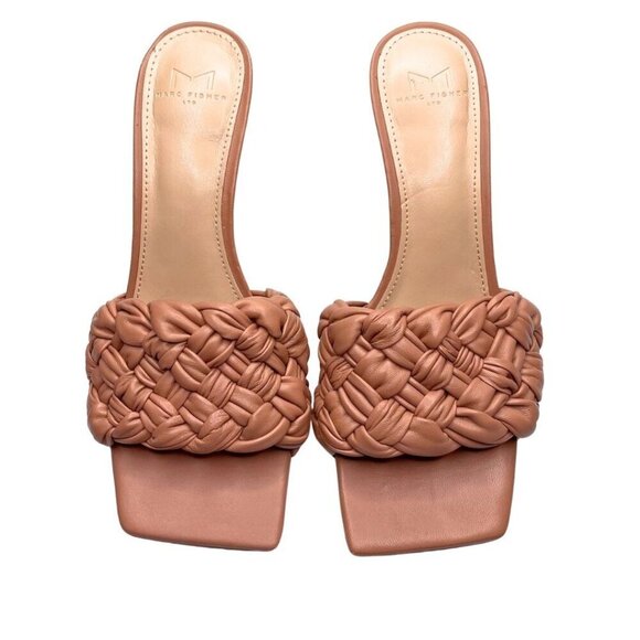 MARC FISHER DIGANA BEIGE NUDE LEATHER HEELED SANDALS - 7.5 - Picture 4 of 11